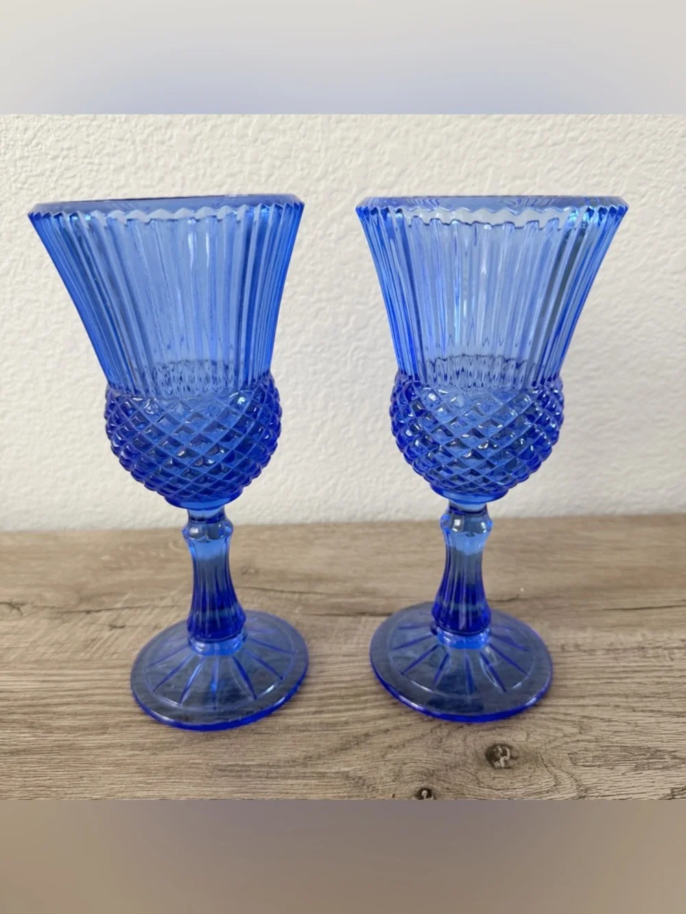 Avon Fostoria George and Martha Washington Glasses Blue Cobalt Goblets 8” tall